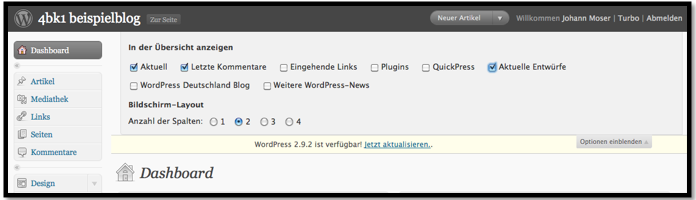 wp-screen-2 Die Optionen
